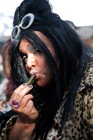 Salem, USA - October 31, 2010: A man dressed up in Halloween costume during the annual Halloween parade in Salem, MA のeditorial素材