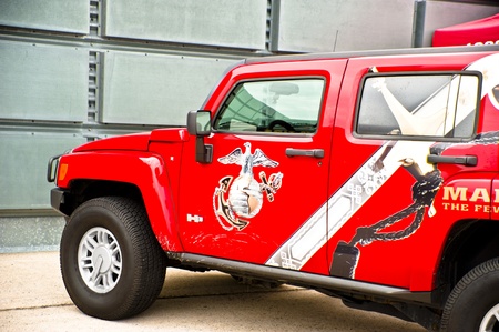 USA, Portsmouth - August 14, 2011: Red Car represents US Marine Corps during the Air Show.