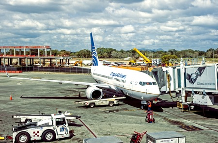 Jet is getting ready for flight in the Panama Tokumen Airport.のeditorial素材