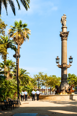 Barcelona, Spain - August 6, 2014: Columbus monument, one of the most famous sights in Barcelonaのeditorial素材