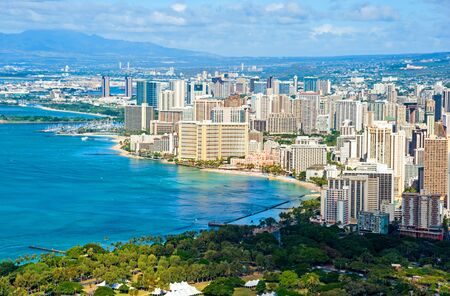 Aerial view of Waikiki beach in Honolulu, Hawaiiの写真素材