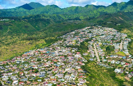 Aerial view of Oahu island in Hawaiiの写真素材