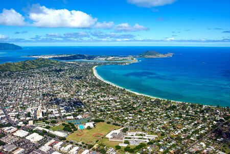 Aerial view of Oahu island in Hawaiiの写真素材