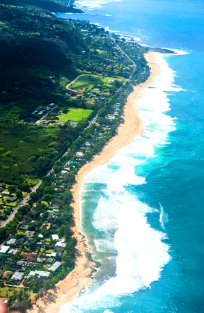 Aerial view of Oahu island in Hawaiiの写真素材