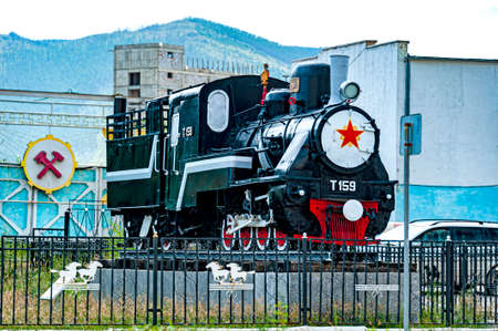 Ulan Bator, Mongolia - August 24, 2016: Retro Steam Locomotive Train is displayed at the train museum in Ulan-Bator, Mongoliaのeditorial素材