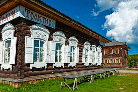 Wooden house, an example of the Eastern Siberian traditional architecture, in the Baikal Museum of Wooden Architectureのeditorial素材