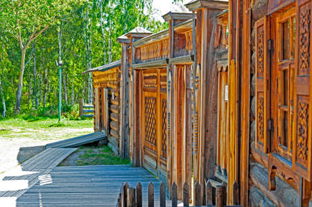 Wooden house, an example of the Eastern Siberian traditional architecture, in the Baikal Museum of Wooden Architectureのeditorial素材