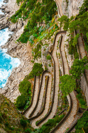 Via Krupp on the island of Capri, built in 1904,  is one of the most beautiful paths in the worldの写真素材