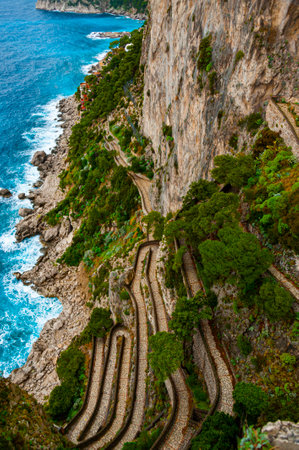 Via Krupp on the island of Capri, built in 1904,  is one of the most beautiful paths in the worldの写真素材