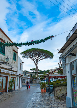 Anacapri, Italy - January 17, 2017: Quiet street of the Anacapri town. Island of Capriのeditorial素材
