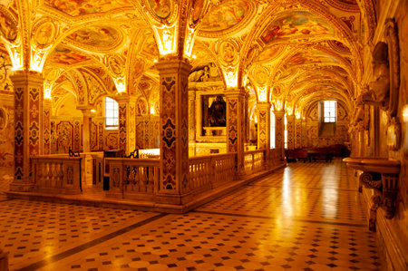 Salerno, Italy - January 20, 2017: Interior of the Duomo di Salerno, the main church in the city of Salerno in southern Italy. It is dedicated to Saint Matthew, whose relics are inside the crypt.のeditorial素材