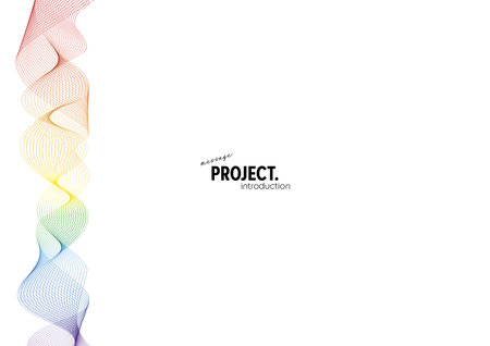 Minimal Abstract background. Simple and stylish rainbow color wavy line with sample text "message, Project, introduction" on white. Design for headline, title, banner, Advertisement. A4 ratio.のイラスト素材
