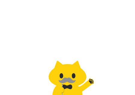 Hand-drawn cute cat holding  Mustache Photobooth prop on white background. Good for Father's Day, Respect for the Aged Day, National Grandparents Day message card, banner, poster.のイラスト素材