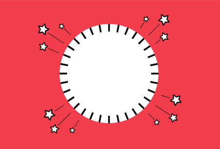 Decorated white circle frame with star-shaped glitter on Red background. Design for pop advertising, Sales promotion, Banner.のイラスト素材