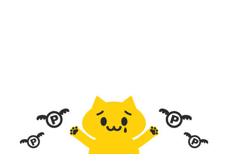 Crying Kawaii Cat with flying awayãPoint. Image for membership PointãExpired or exchange or Currency symbol of penny, peso, pula.のイラスト素材
