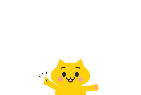 Smiling cat pointing finger up on the white background. Image for innovation, solution, education, good idea.のイラスト素材