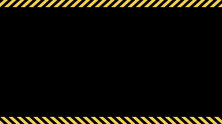 Black and yellow warning striped frame on black background. Stand out sign, banner, frame for a warning. Bold line type. Good for HD movie 16:9 and 1280Ã720 aspect ratio.のイラスト素材