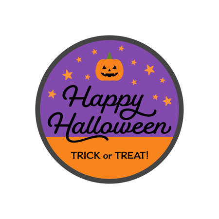 Happy Halloween banner with Calligraphy Text and jack-o-lantern pumpkin on white background.のイラスト素材