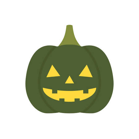 Halloween carved pumpkin Jack o lantern with candlelight inside. Kawaii flat vector icon on white background.のイラスト素材