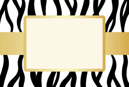 Black and White Animal Print, Tiger texture design illustration with golden blank frame and gold ribbon on a white background. Postcard size.のイラスト素材