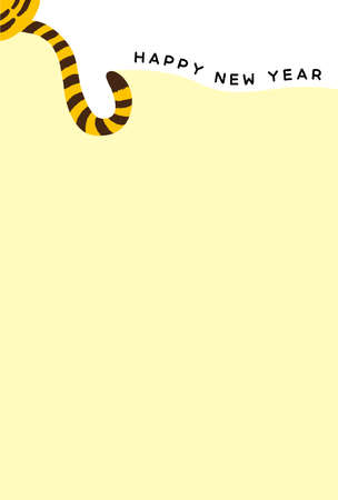 The minimal striped tail of Tabby Cat or Tiger vector illustration on white and yellow color background. New year's card for The year 2022, Chinese or Japanese zodiac of the Tiger.のイラスト素材