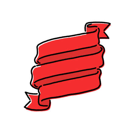 Hand drawn red ribbon banner isolated on White Background. Cute vector illustration element.のイラスト素材