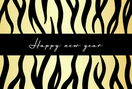 Minimal Black and Gold Animal Print, Tiger texture design illustration with black ribbon on a luxury gold background. Postcard size.のイラスト素材