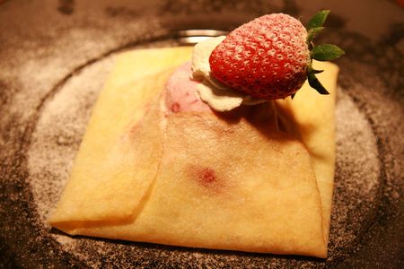 a sweet and tasty italian crepe with strawberryの写真素材