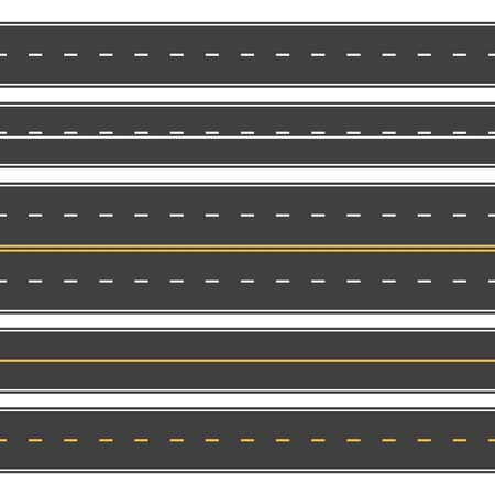 Straight roads seamless. Endless asphalt street, top view roadway. Empty horizontal highway vector setのイラスト素材