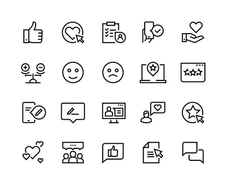 Testimonials line icons. Happy customer feedback client service experience positive review satisfaction. Vector feedback business setのイラスト素材