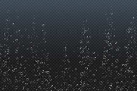 Underwater fizzing bubbles. Champagne fizz air soda drink sparkle carbonated bubble stream. Vector realistic 3D sparklesのイラスト素材