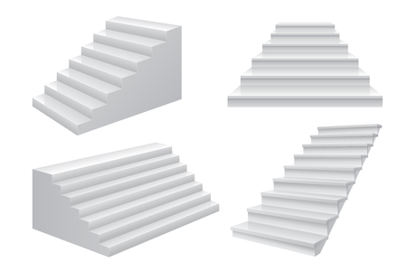 Realistic 3D stairs. Business career ladder to success staircase front view concept. Modern business vector template isolated on whiteのイラスト素材