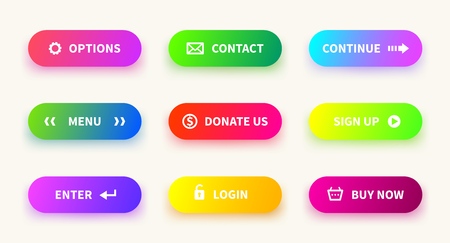 Action gradient button. Learn more web ui navigation buttons, mobile game app, download banner. Vector gradient setのイラスト素材