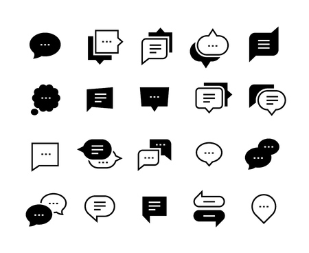 Talk bubble icons. Chat message symbol, social conversation, dialog speech balloon, web chat application symbol. Vector chat icon setのイラスト素材