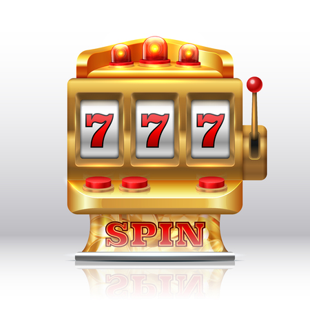 777 jackpot slot machine. Golden casino spin, isolated gambling prize machine. Vector realistic 3D game spinning slot machineのイラスト素材