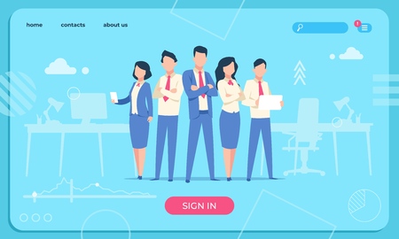 Business characters web page. Flat office people cartoon cartoon funny male and woman. Business...