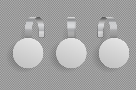 3D wobbler template. White blank wobblers supermarket bended. Discount plastic tags vector isolated mockup setのイラスト素材