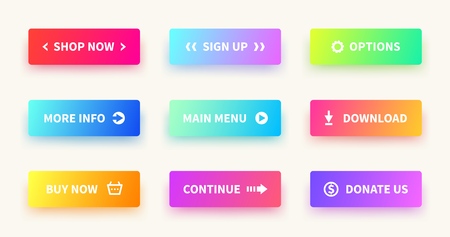 Gradient buttons. User interface web button, material design, ui rectangular shape, app action...