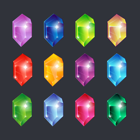Magic gems. Gem stones jewels diamonds gemstone emerald ruby sapphire glance clear glass brilliant isolated vector cartoon icons setのイラスト素材