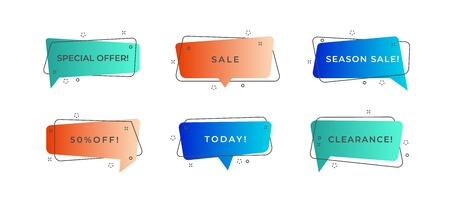Modern banner shapes. Sketch shape geometric sale bubbles. Vector logo flat promotion banners discount flyers, trendy retro poster designのイラスト素材