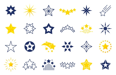 Star icons. Premium black and outline symbols of star shapes, four five six-pointed star labels on white background. Vector falling stars illustration setのイラスト素材
