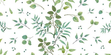 Greenery pattern. Eucalyptus seamless wedding print of leaves and branches, trendy botanical drawing...