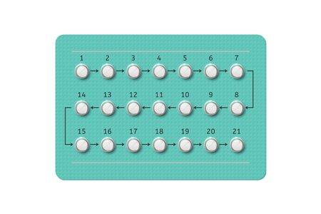 Pills blister pack. Realistic blisters with birth control pills. Planning pregnancy vector concept. Vector illustration medicine drugs packing on white backgroundのイラスト素材