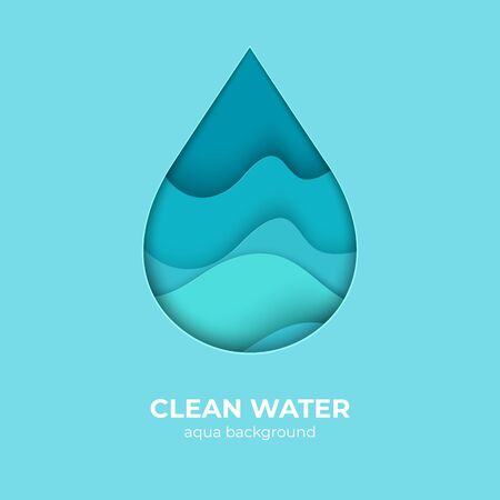 Paper cut water drop logo design template. 3D minimal water wave shapes, abstract origami ocean waves. Vector creativity waterdrop with splash save pure nature as an element of eco logoのイラスト素材