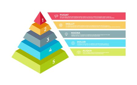 Step 3D infographic. Isometric pyramid business presentation template, step structure. Vector illustration planning technologies elements or business plan concepts with digital ladder successのイラスト素材