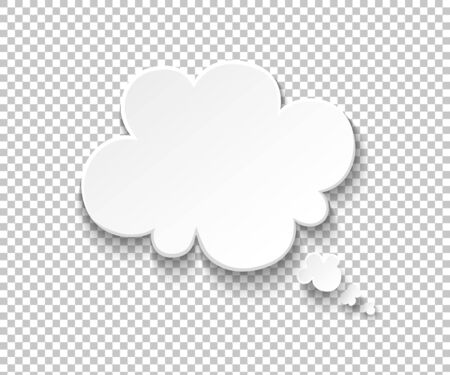 White paper speech bubble. Blank thought balloons, think cloud illustration. Vector speech symbols and thinking idea comic message on transparent backgroundのイラスト素材