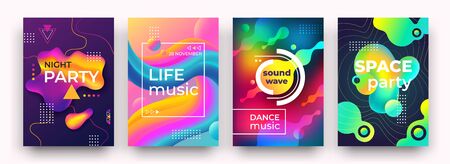 Abstract gradient poster. Vibrant colors and fluid shapes, night party club poster, music, dancing festival flyer. Vector bright book cover or future design clubs color flyer liquid motionのイラスト素材