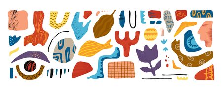 Contemporary hand drawn set. Trendy cartoon graphic elements with doodle shapes, modern abstract...
