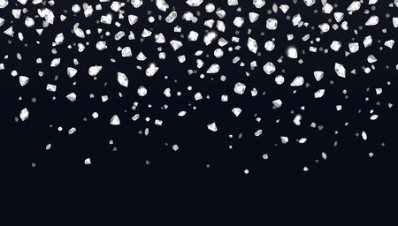 Falling diamonds. Pattern background with realistic 3D transparent gems isolated on white. Vector luxury transparent stones with shiny edges of different shapes for fashion illustrationsのイラスト素材