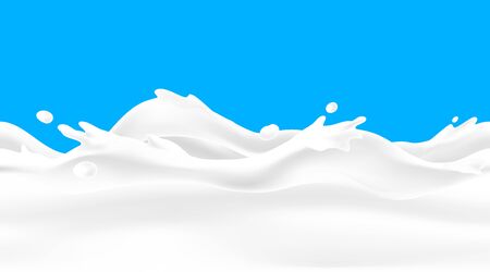 Milk wave background. Seamless liquid yoghurt flow with drops and splashes, realistic 3D border for dairy packaging design. Vector image cream or milk beverage frame elementのイラスト素材